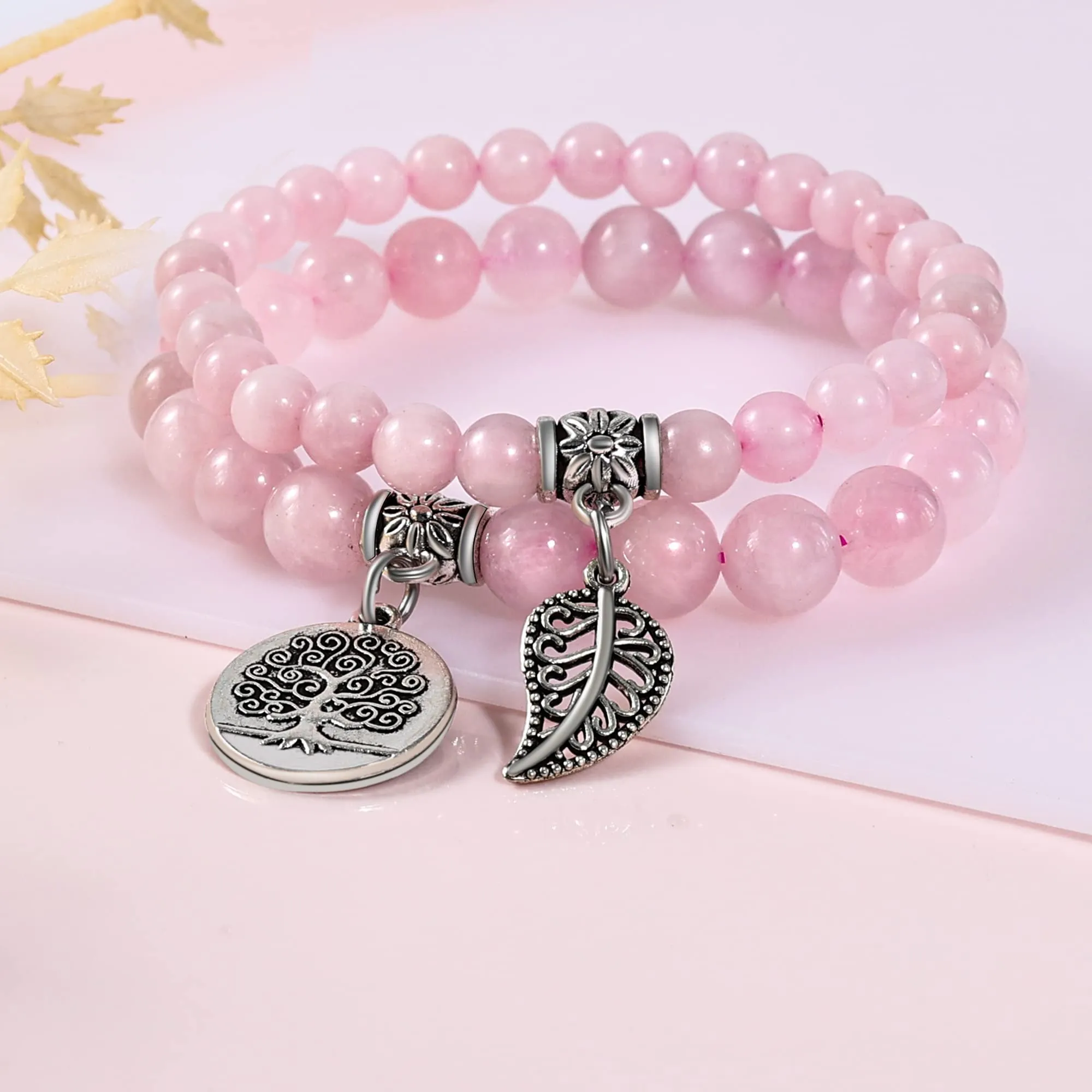 Farfume Braccialetti Chakra da donna con pietre naturali Quarzo Rosa e perle - immagine 5