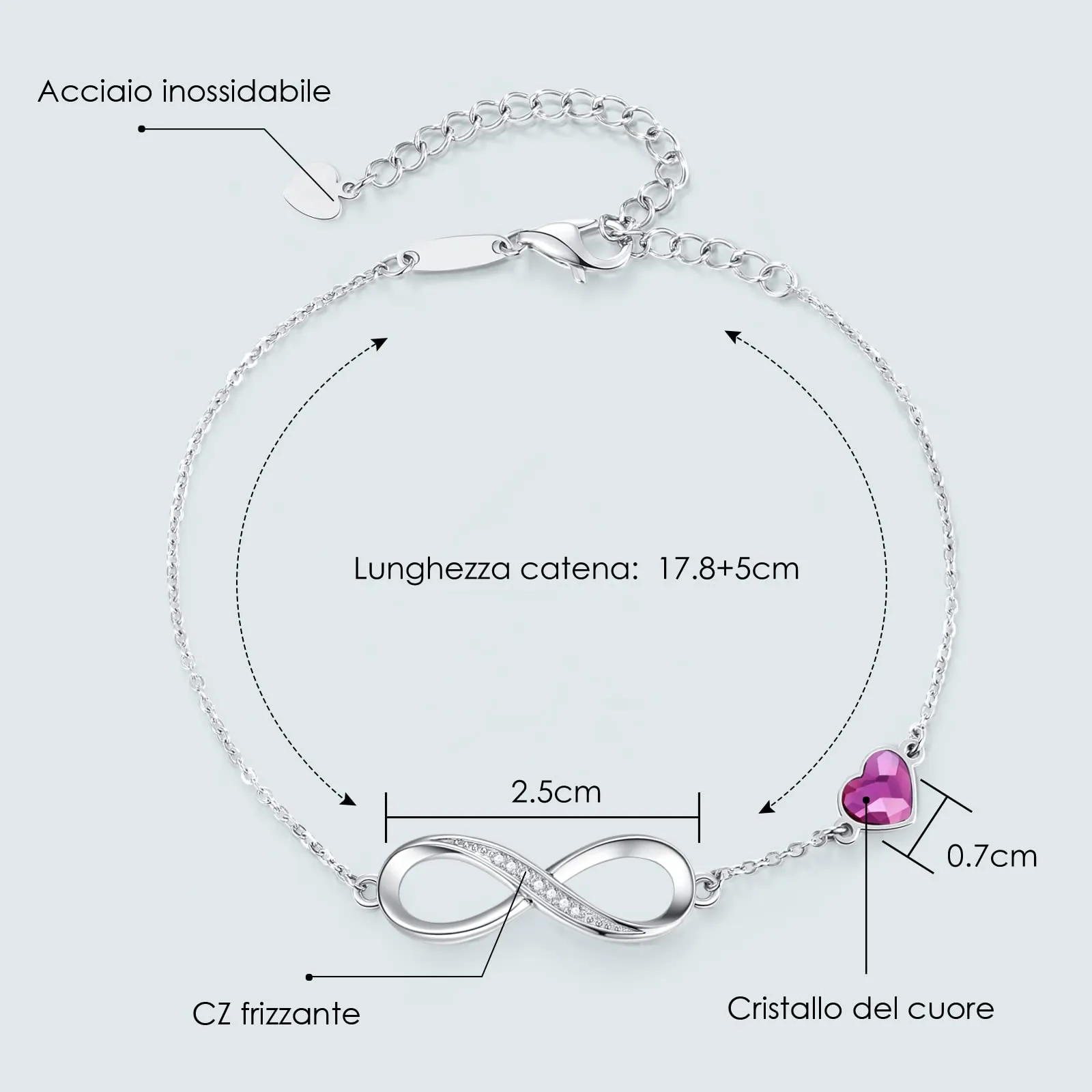 LOUISA SECRET Bracciale Donna Argento 925 Infinito e Cuore con Zirconi YB0692C - immagine 4