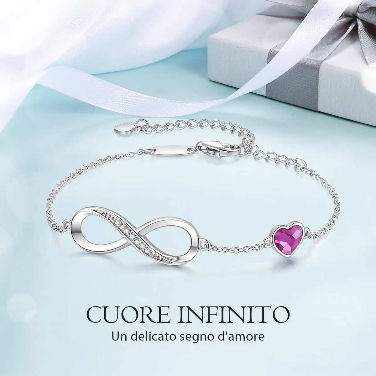 LOUISA SECRET Bracciale Donna Argento 925 Infinito e Cuore con Zirconi YB0692C - immagine 5