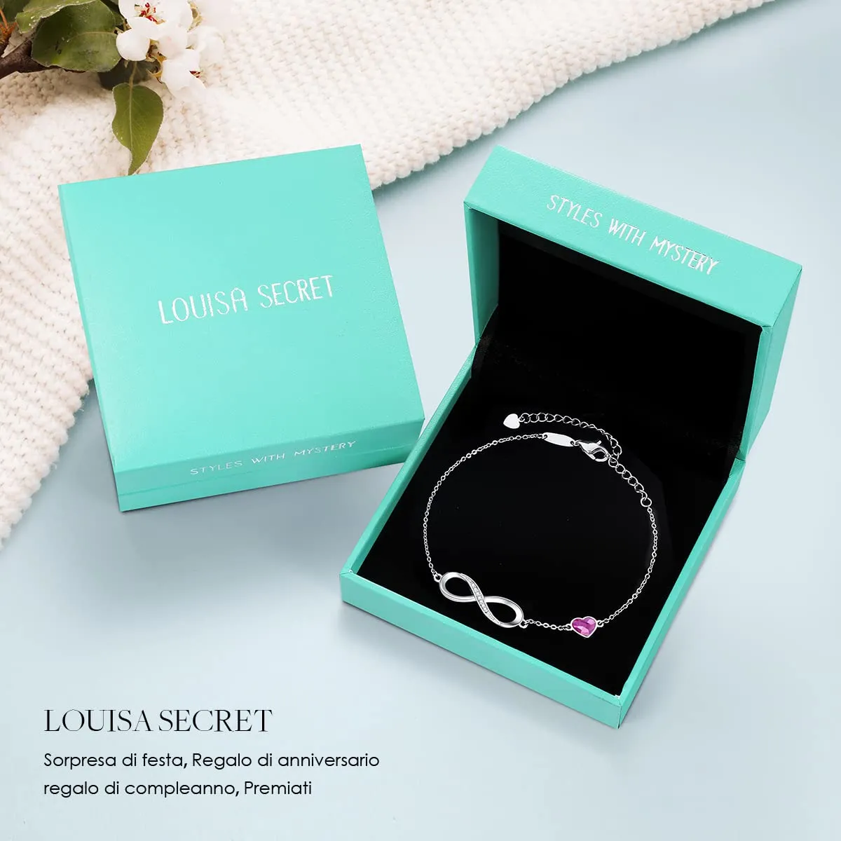 LOUISA SECRET Bracciale Donna Argento 925 Infinito e Cuore con Zirconi YB0692C - immagine 7