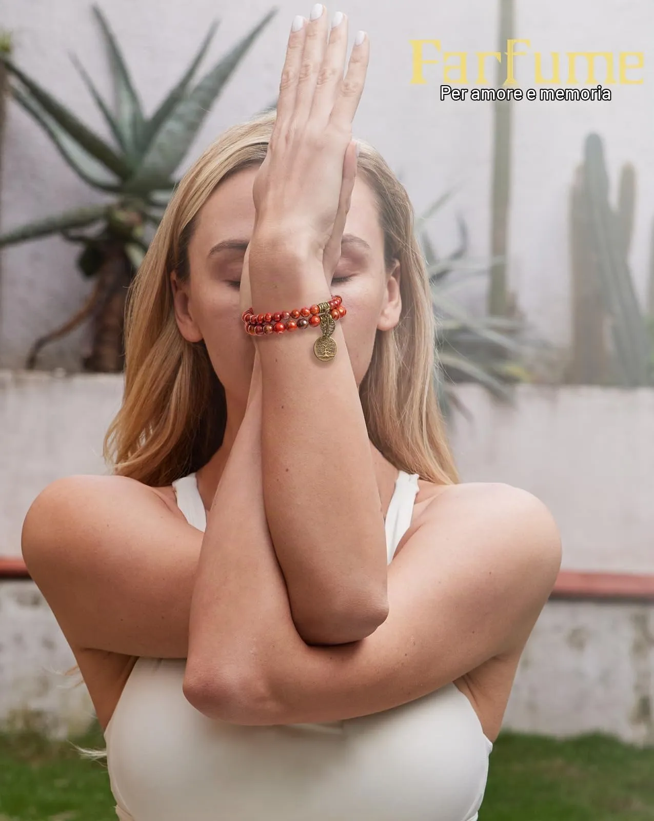Farfume Braccialetti Chakra da donna con pietre preziose naturali e perle, Agata rossa - immagine 5