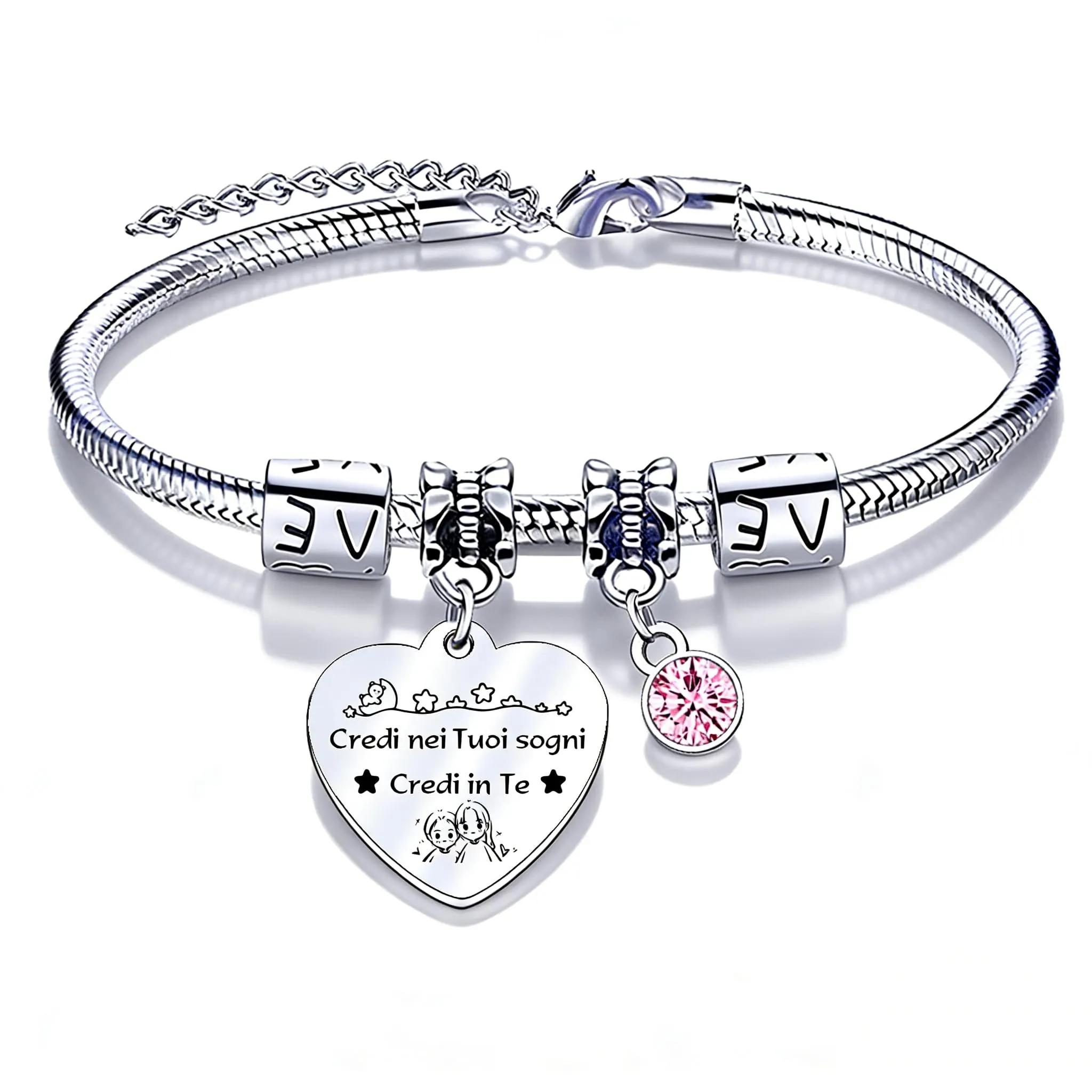 QTQTLP Bracciale Amicizia in Acciaio Inossidabile con Cristallo Rosa per Donna - immagine 1
