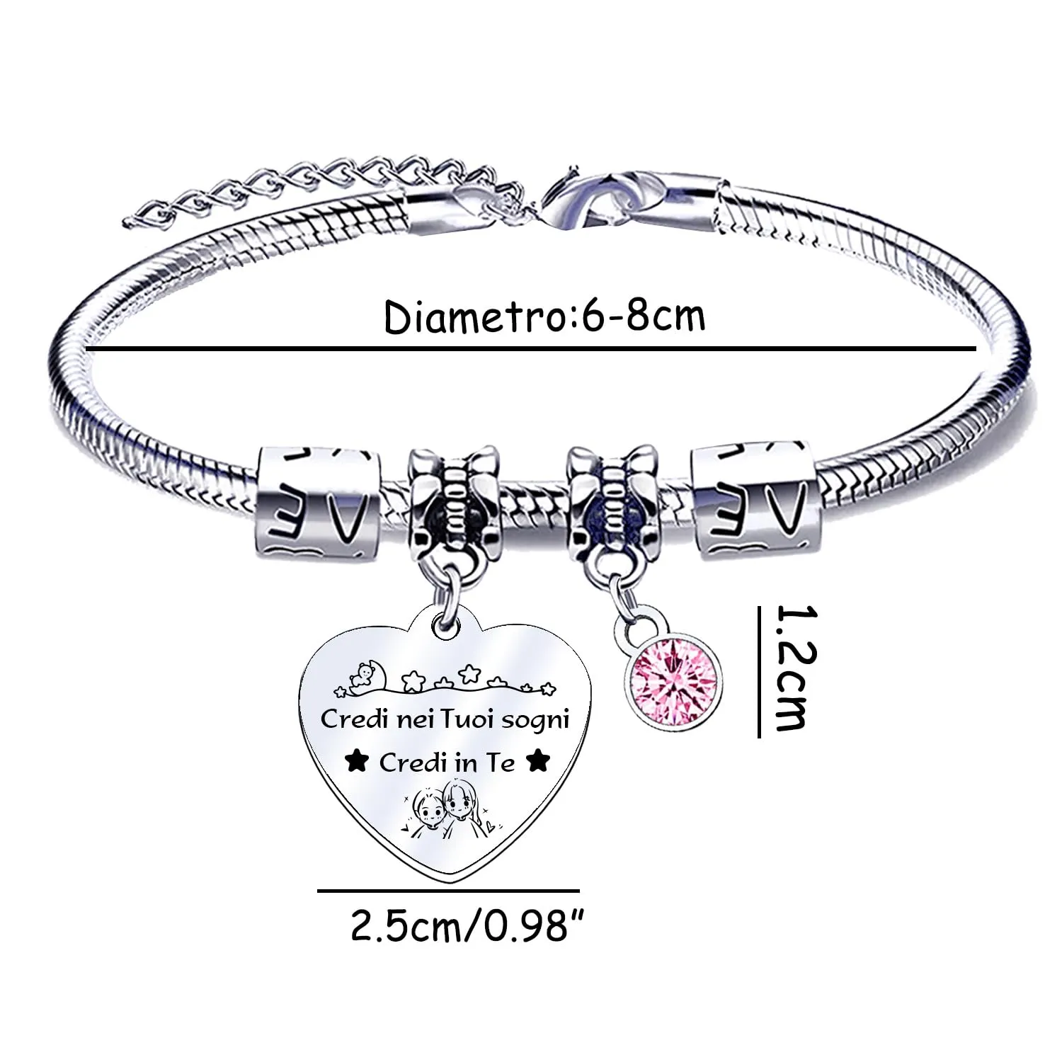 QTQTLP Bracciale Amicizia in Acciaio Inossidabile con Cristallo Rosa per Donna - immagine 2
