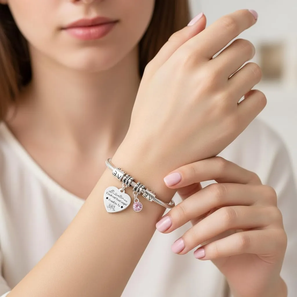 QTQTLP Bracciale Amicizia in Acciaio Inossidabile con Cristallo Rosa per Donna - immagine 7