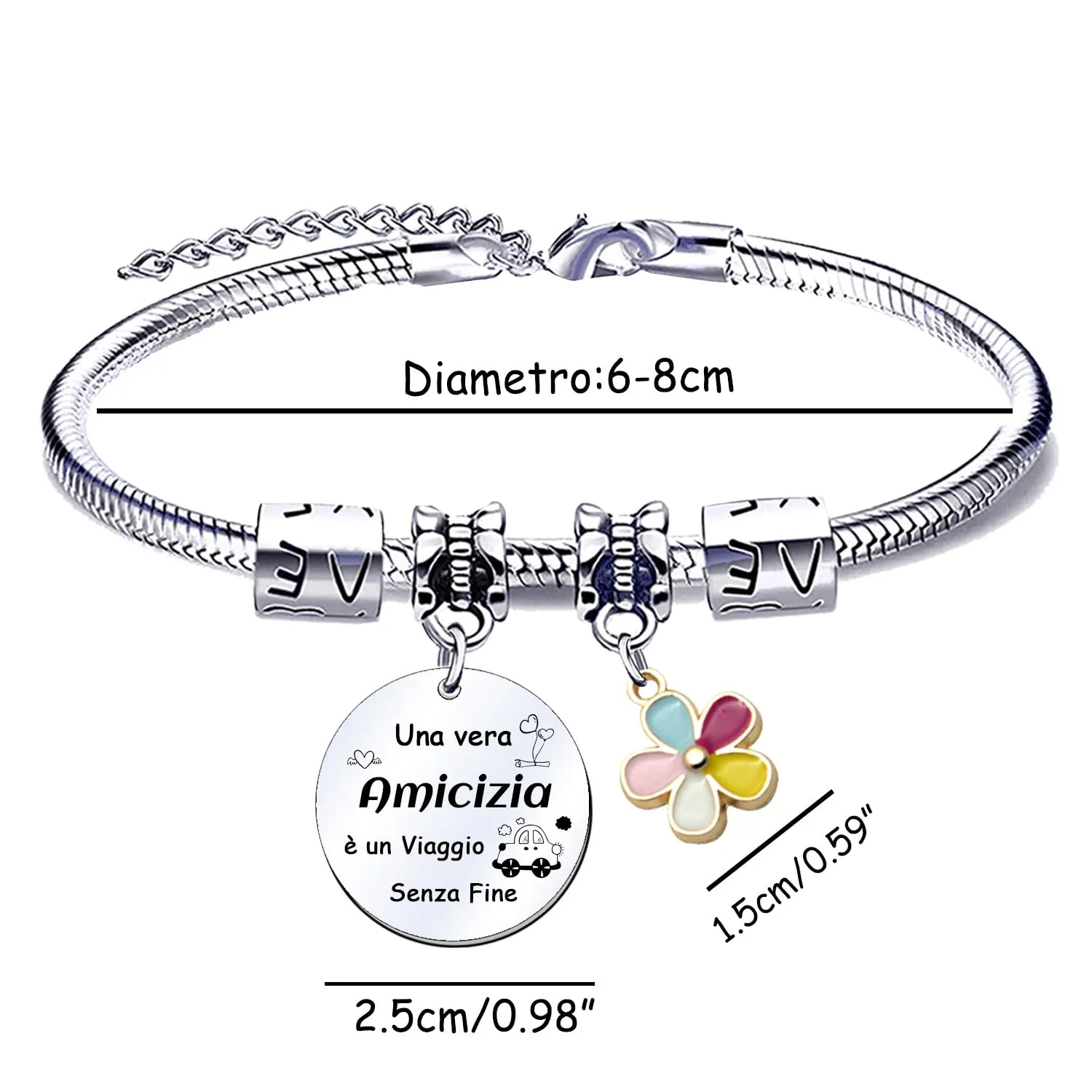 QTQTLP Bracciale Amicizia in Acciaio Inossidabile con Cristallo Rosa per Donna e Ragazza - immagine 2