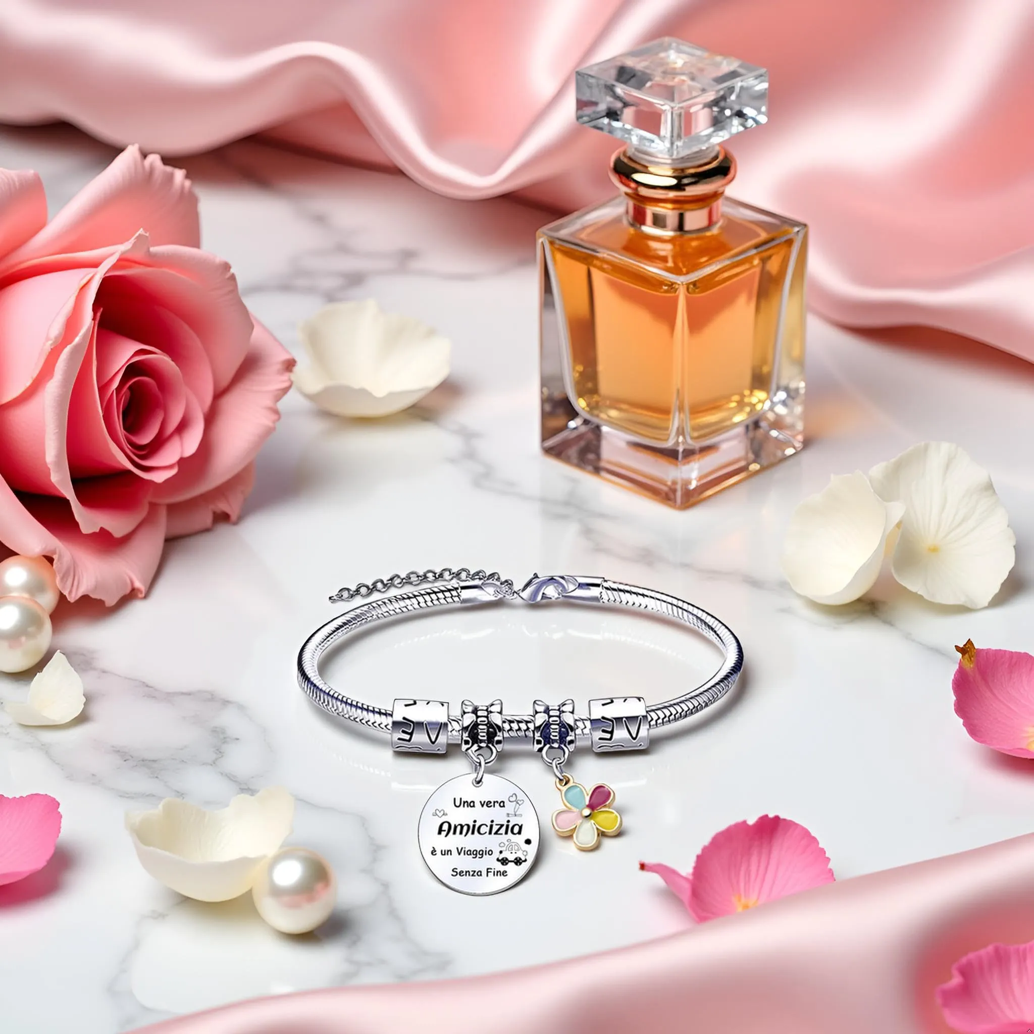 QTQTLP Bracciale Amicizia in Acciaio Inossidabile con Cristallo Rosa per Donna e Ragazza - immagine 4