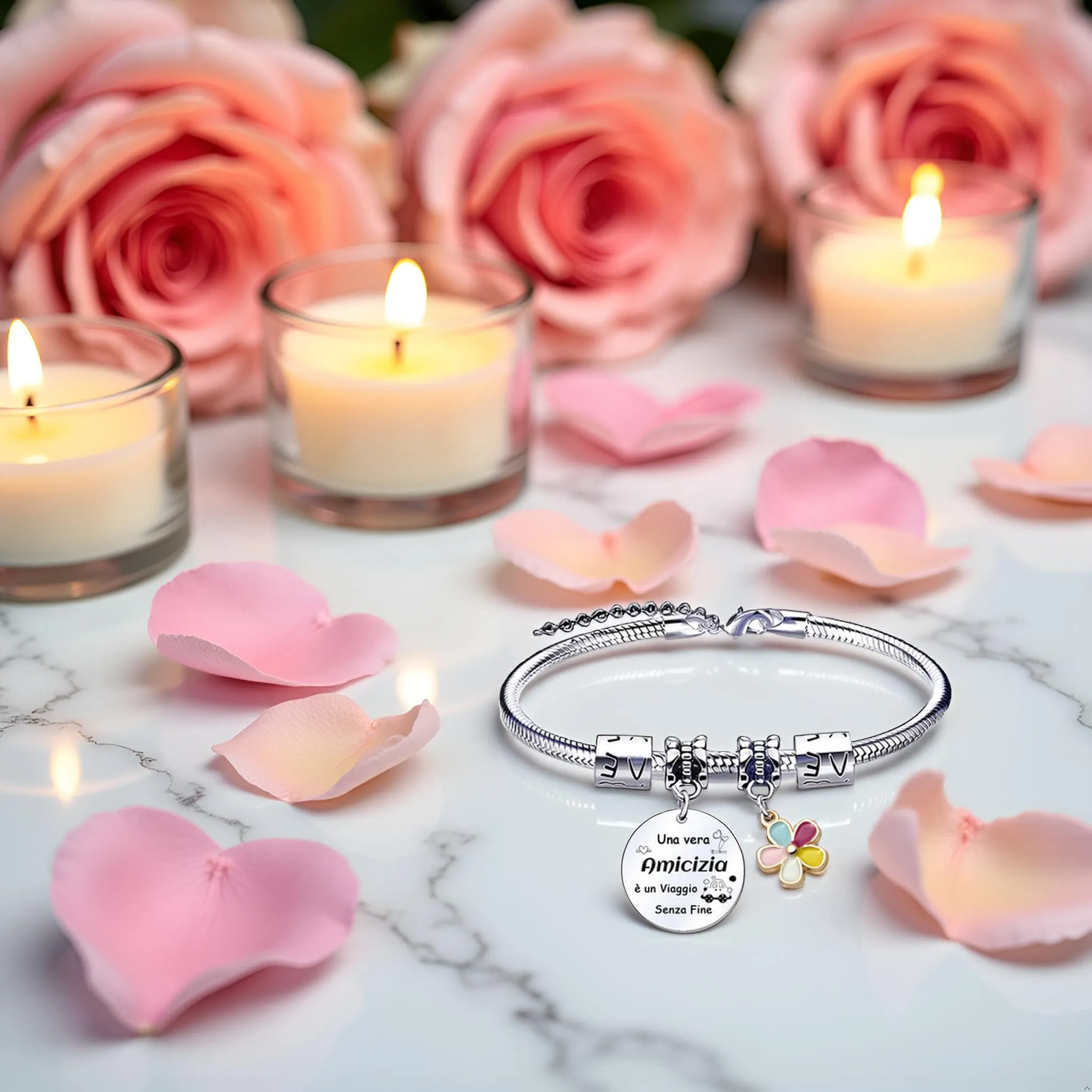 QTQTLP Bracciale Amicizia in Acciaio Inossidabile con Cristallo Rosa per Donna e Ragazza - immagine 5