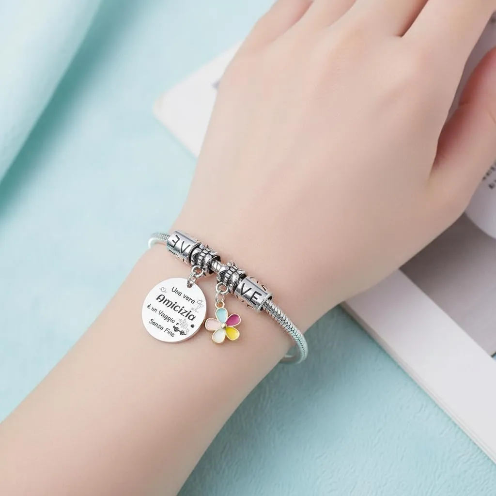 QTQTLP Bracciale Amicizia in Acciaio Inossidabile con Cristallo Rosa per Donna e Ragazza - immagine 6