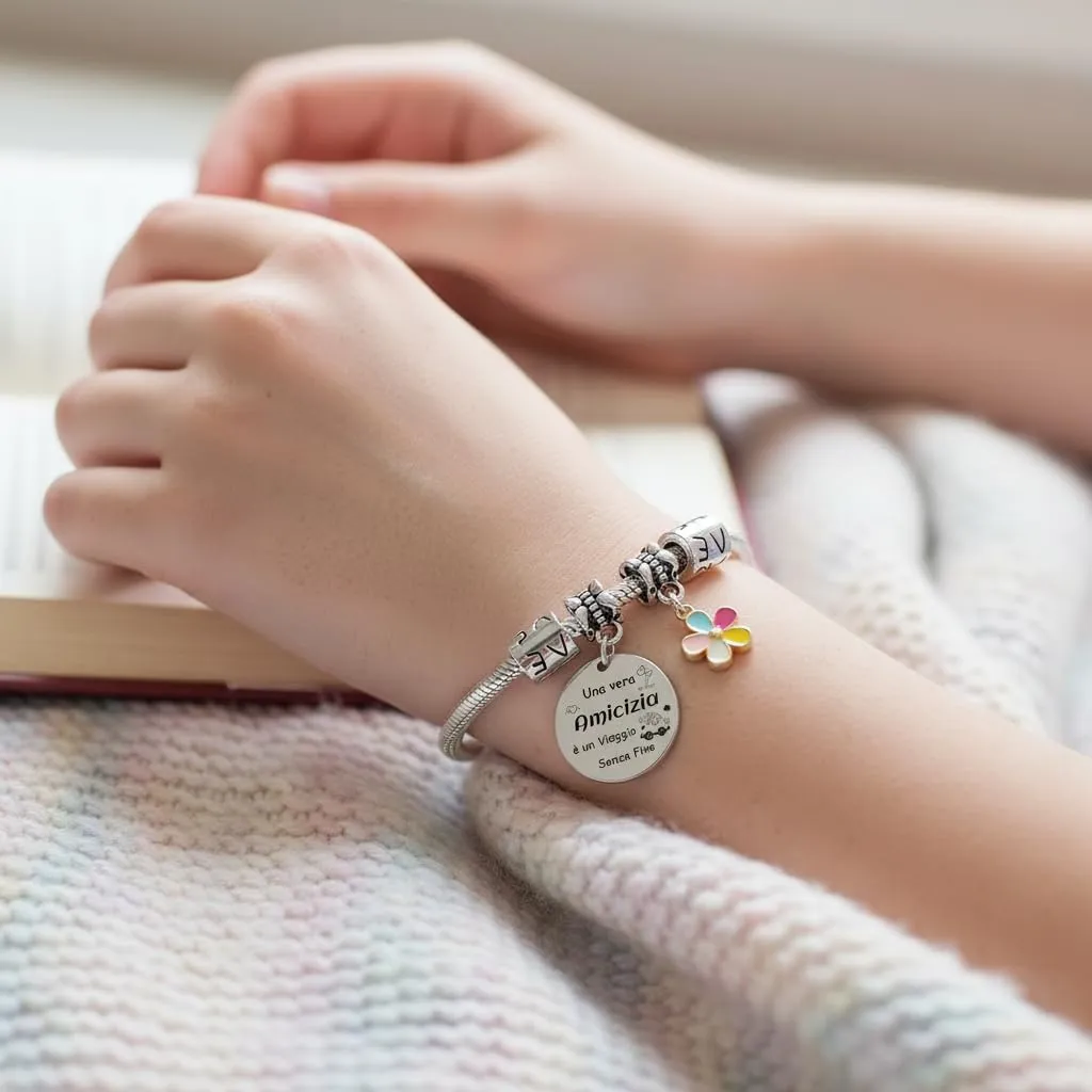 QTQTLP Bracciale Amicizia in Acciaio Inossidabile con Cristallo Rosa per Donna e Ragazza - immagine 7