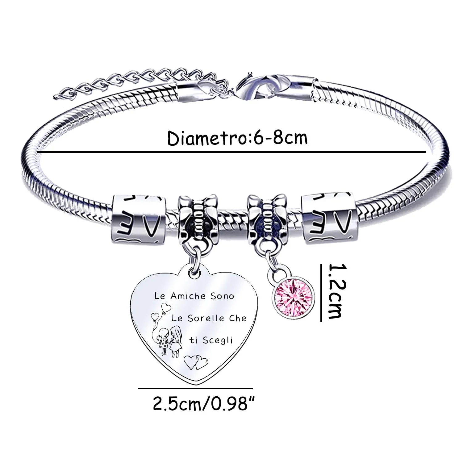 QTQTLP Bracciale Amicizia Donna in Acciaio Inossidabile con Cristallo Rosa (8) - immagine 2