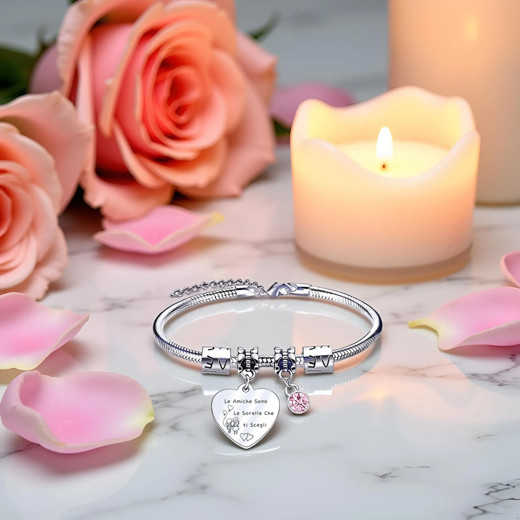 QTQTLP Bracciale Amicizia Donna in Acciaio Inossidabile con Cristallo Rosa (8) - immagine 4
