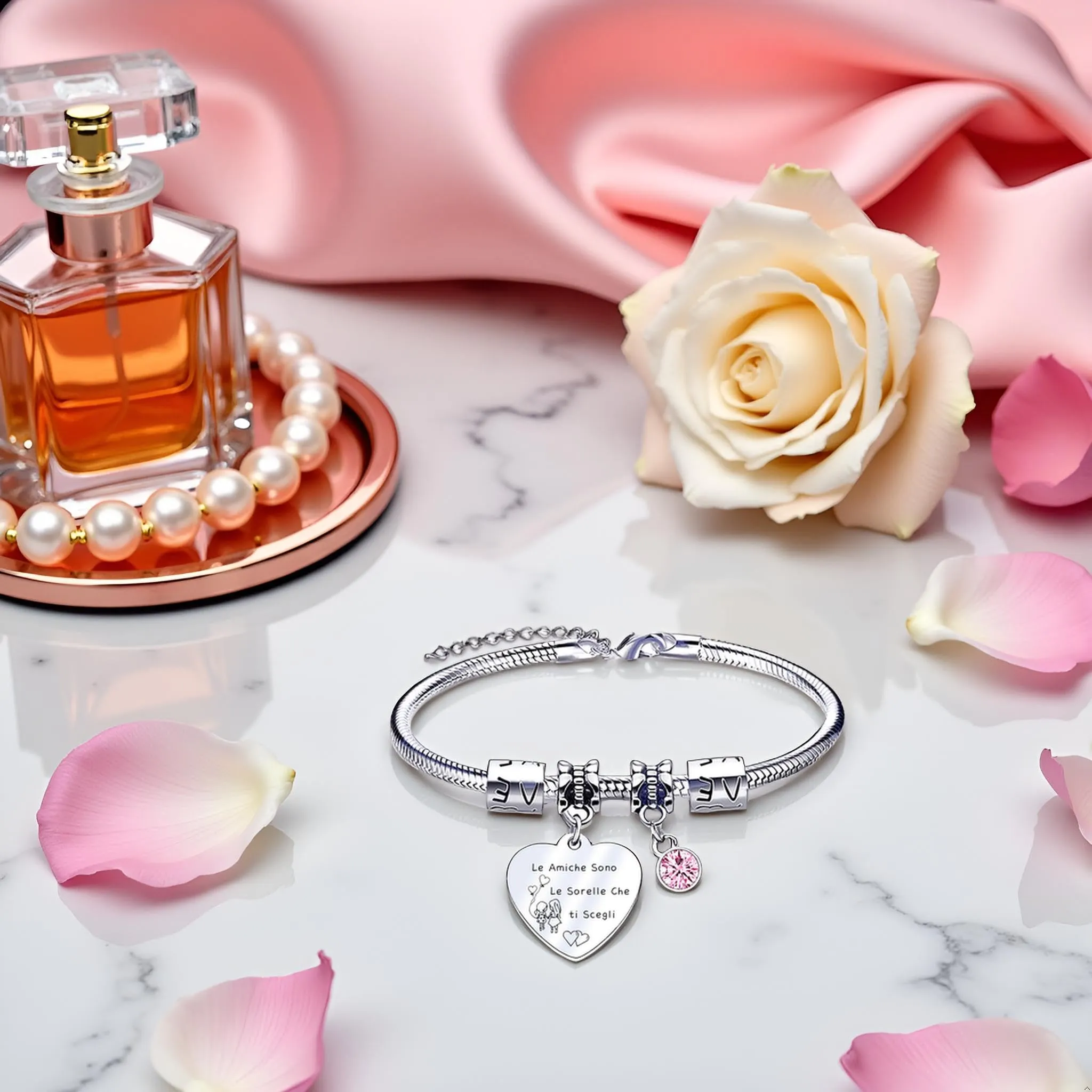 QTQTLP Bracciale Amicizia Donna in Acciaio Inossidabile con Cristallo Rosa (8) - immagine 5