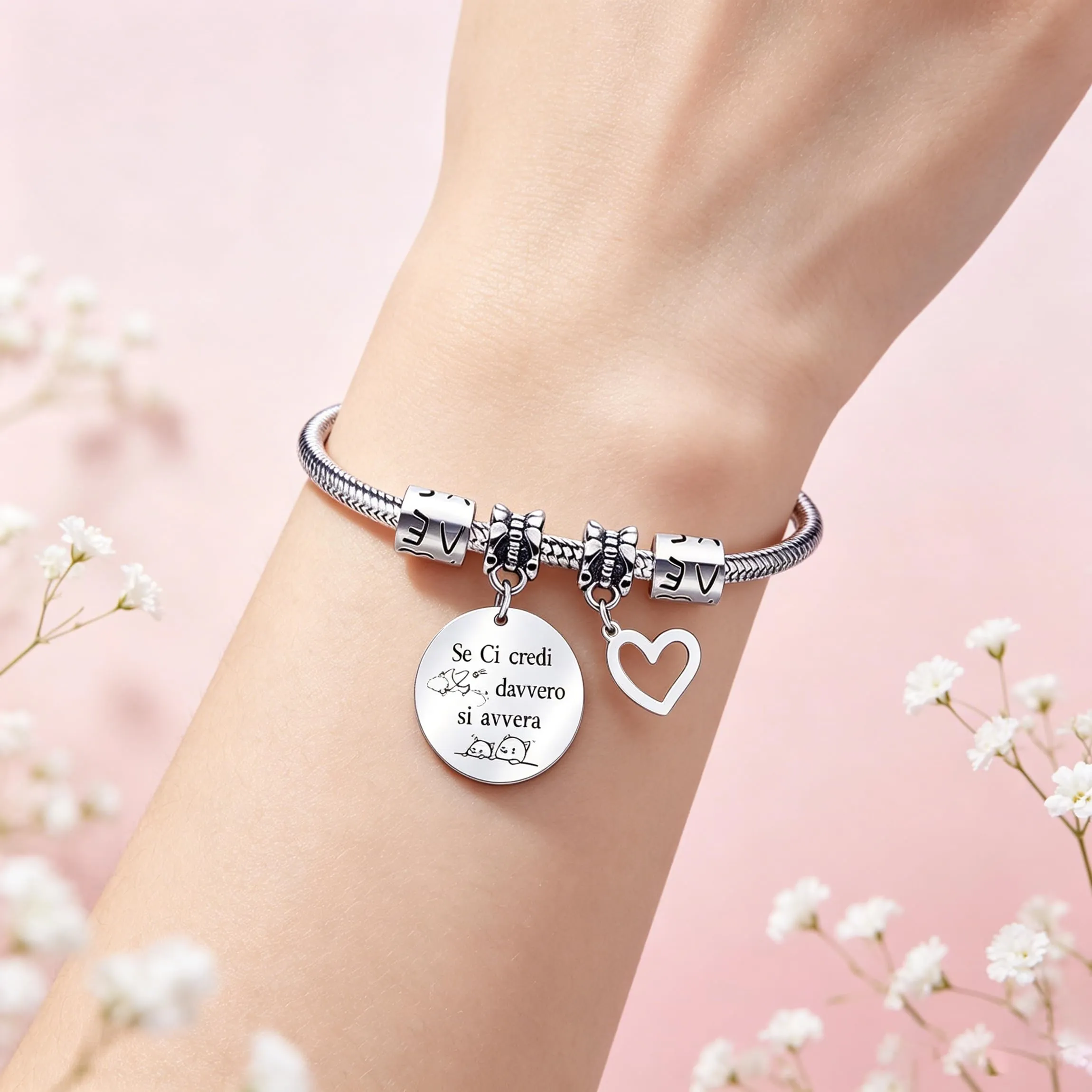 QTQTLP Bracciale Amicizia Donna in Acciaio Inossidabile con Cristallo Rosa (18) - immagine 5