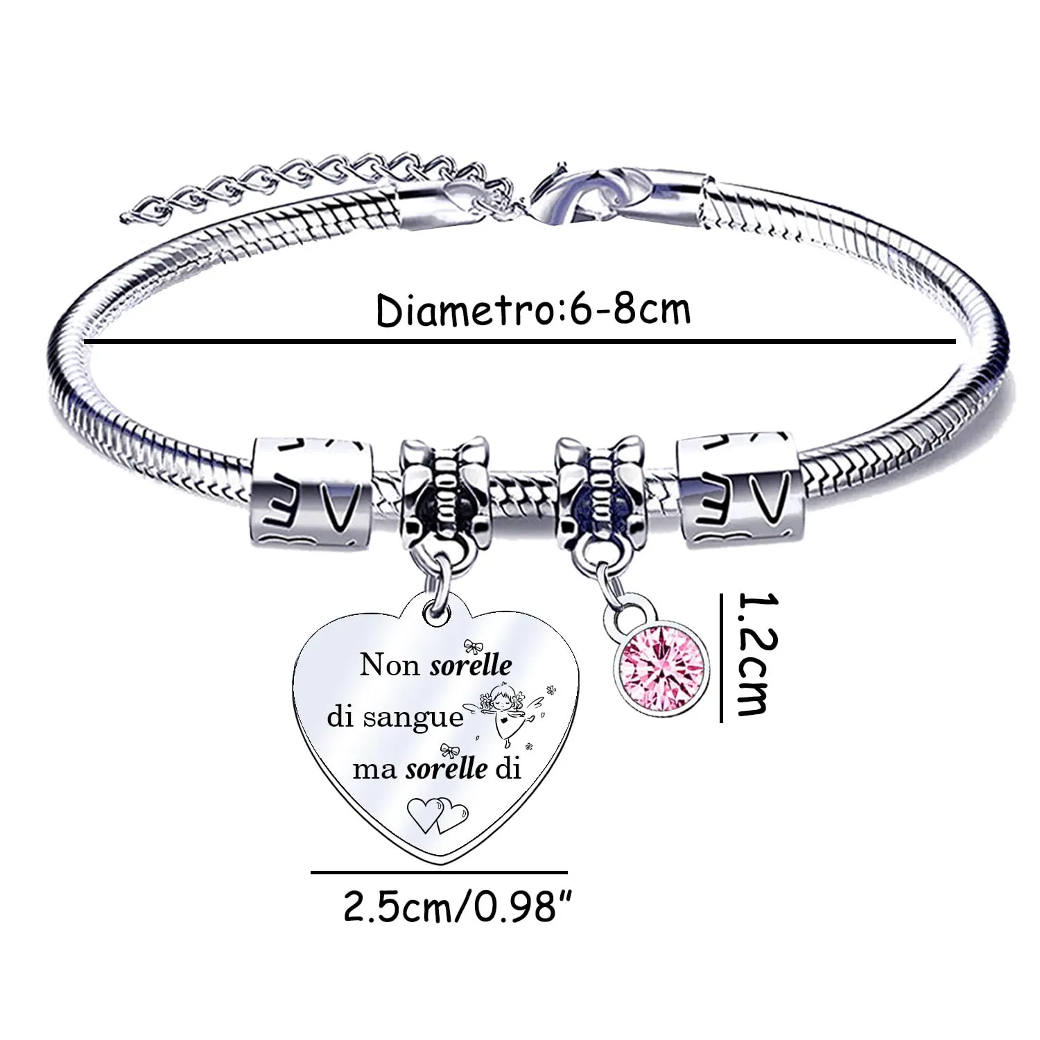 QTQTLP Bracciale Amicizia in Acciaio Inossidabile con Cristallo Rosa per Donna e Ragazza - immagine 2