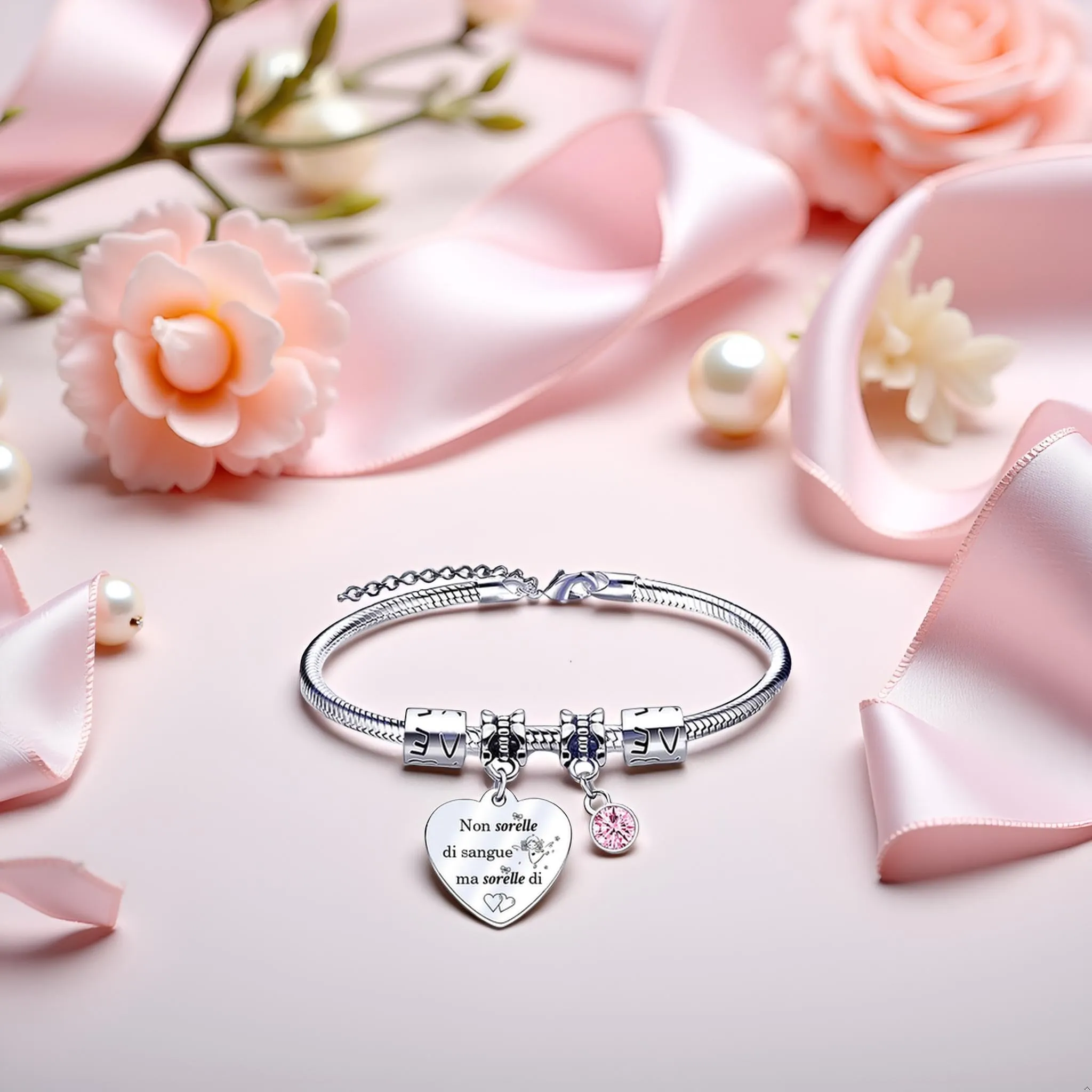 QTQTLP Bracciale Amicizia in Acciaio Inossidabile con Cristallo Rosa per Donna e Ragazza - immagine 4