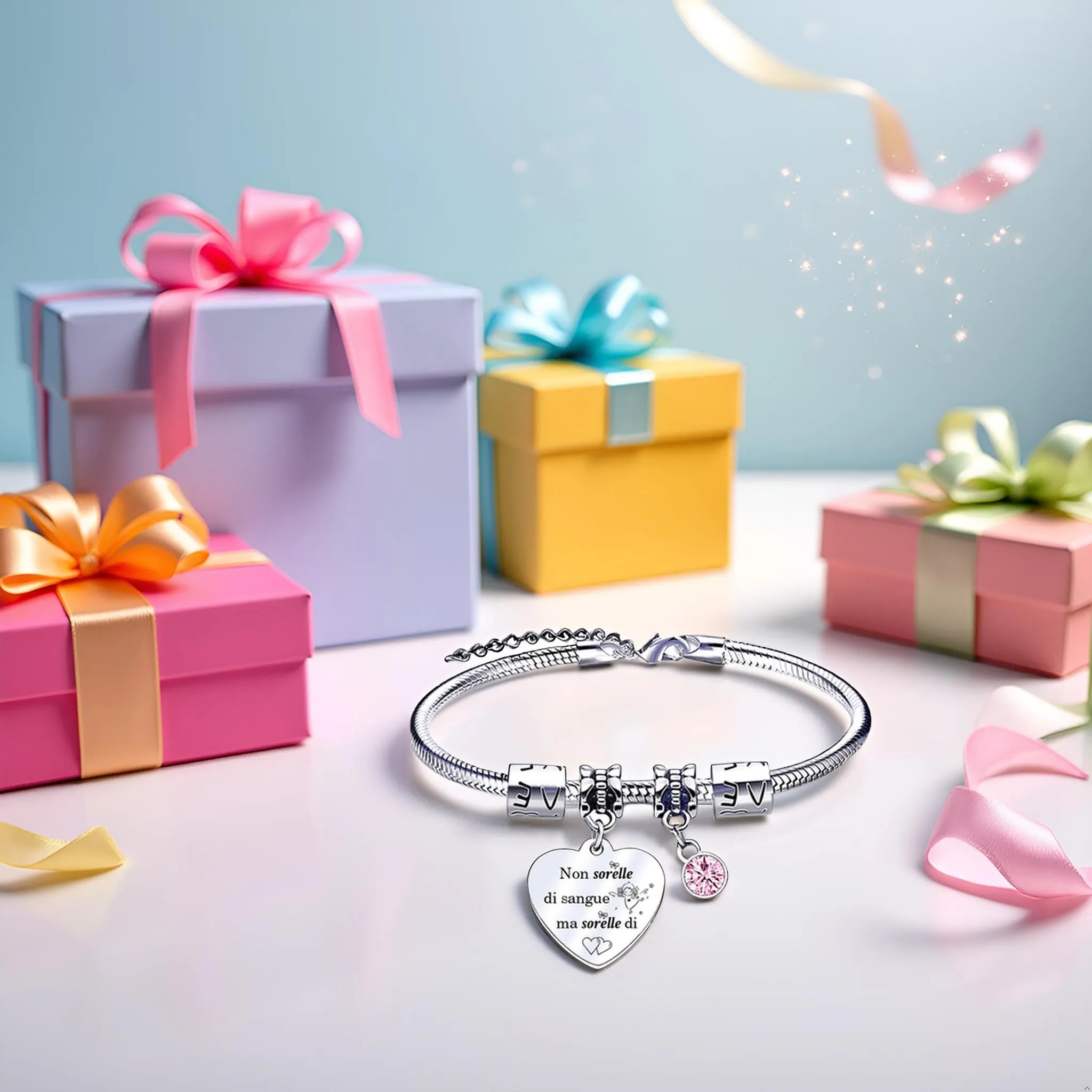 QTQTLP Bracciale Amicizia in Acciaio Inossidabile con Cristallo Rosa per Donna e Ragazza - immagine 5