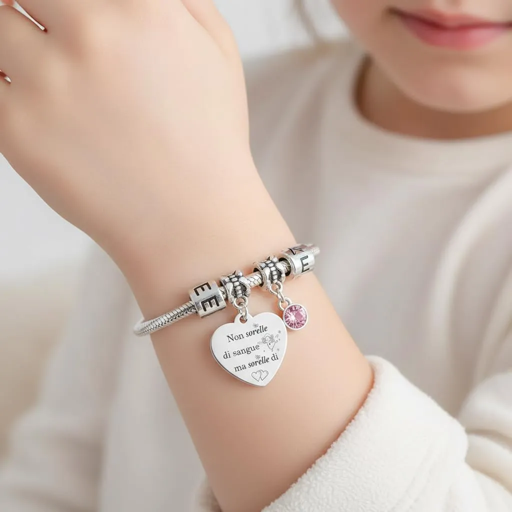 QTQTLP Bracciale Amicizia in Acciaio Inossidabile con Cristallo Rosa per Donna e Ragazza - immagine 6