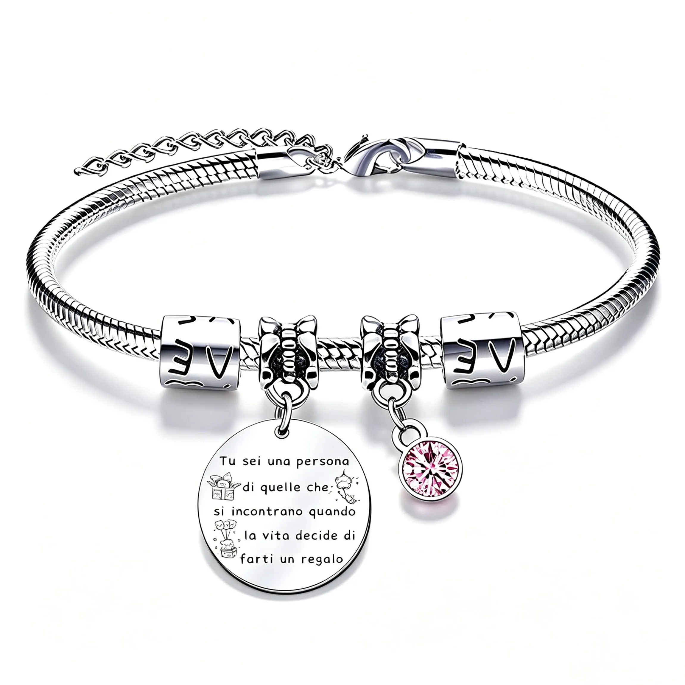 QTQTLP Bracciale Amicizia per Donna e Ragazza in Acciaio Inossidabile con Cristallo Rosa (10) - immagine 1