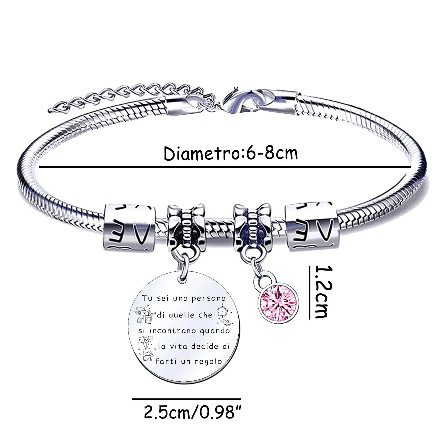 QTQTLP Bracciale Amicizia per Donna e Ragazza in Acciaio Inossidabile con Cristallo Rosa (10) - immagine 2
