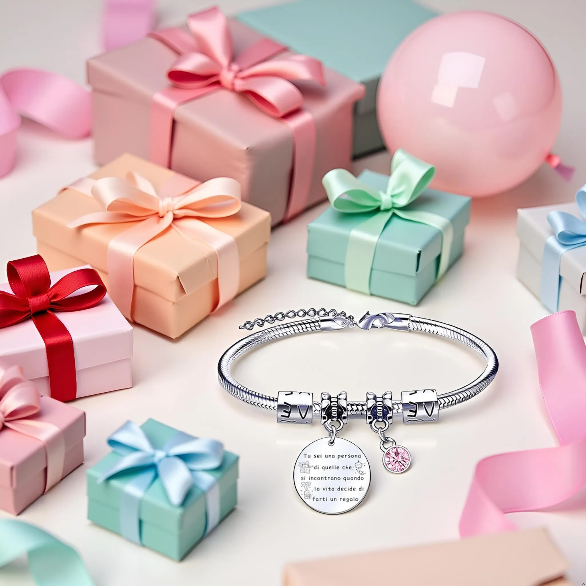 QTQTLP Bracciale Amicizia per Donna e Ragazza in Acciaio Inossidabile con Cristallo Rosa (10) - immagine 5