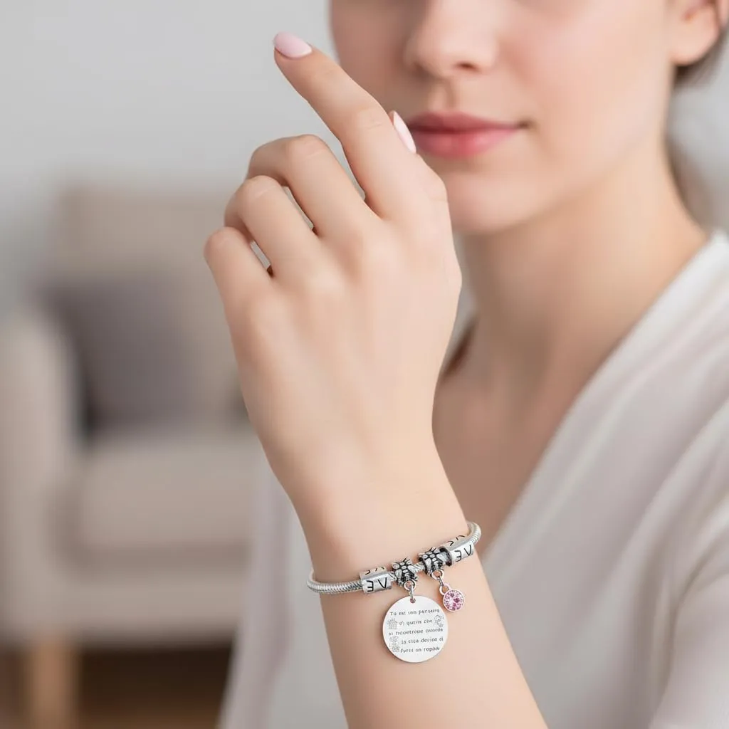 QTQTLP Bracciale Amicizia per Donna e Ragazza in Acciaio Inossidabile con Cristallo Rosa (10) - immagine 6