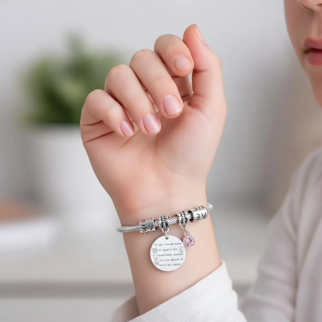 QTQTLP Bracciale Amicizia per Donna e Ragazza in Acciaio Inossidabile con Cristallo Rosa (10) - immagine 7