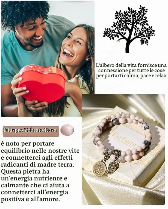 Farfume Braccialetti Chakra da donna con pietre naturali e doppia perla, Jasper Zebra Rosa - immagine 4