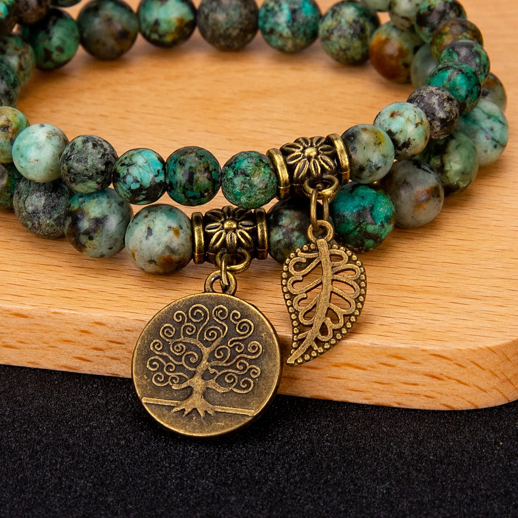 Farfume Braccialetti Chakra da donna con Perle di Turchese Africano e Albero della Vita - immagine 4