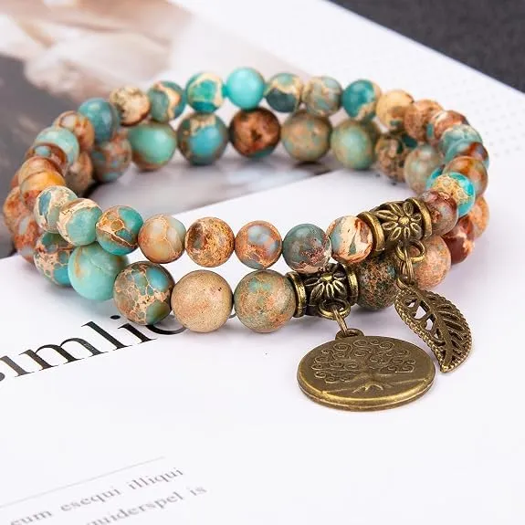 Farfume Braccialetti Chakra da donna con cristalli di pietre curative e perle in sedimento marino - immagine 4