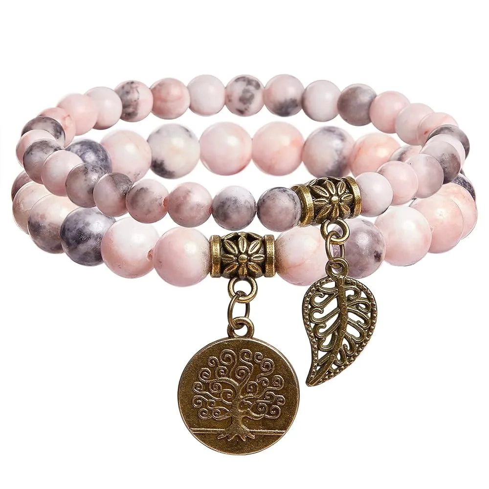 Farfume Braccialetti Chakra da donna con cristalli di pietre naturali, Jasper Zebra Rosa, set con doppia perla - immagine 1