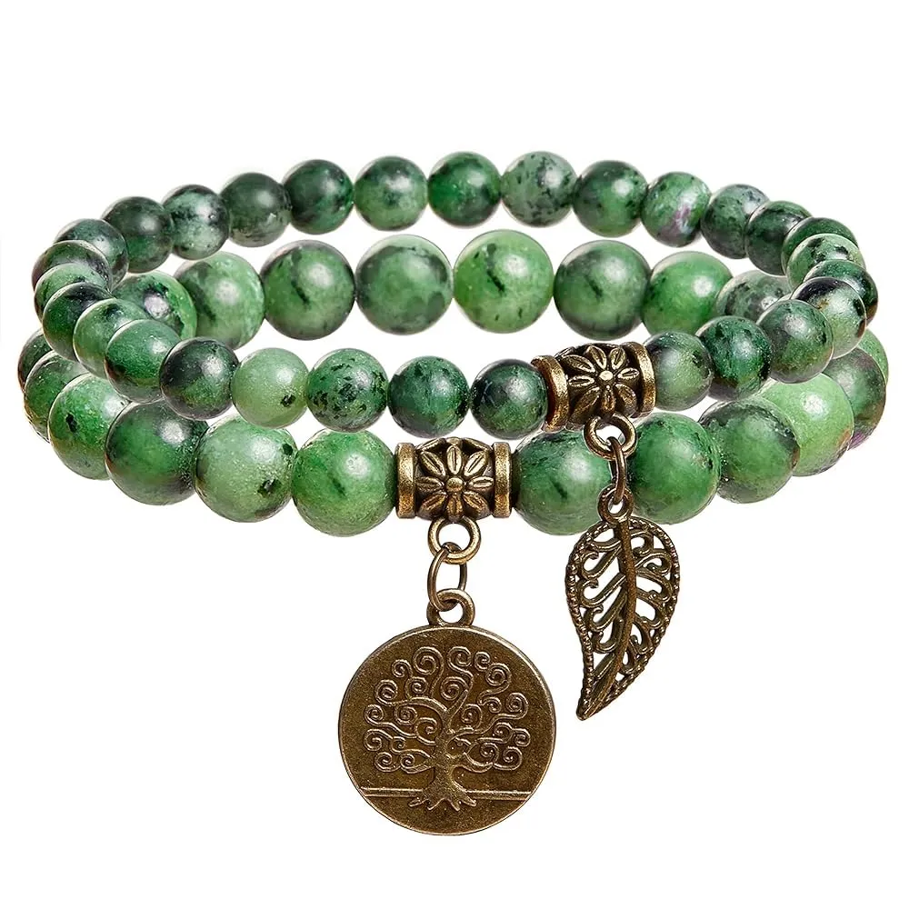 Farfume Braccialetti Chakra da donna con pietre naturali in Epidoto e perle, 21cm - immagine 1