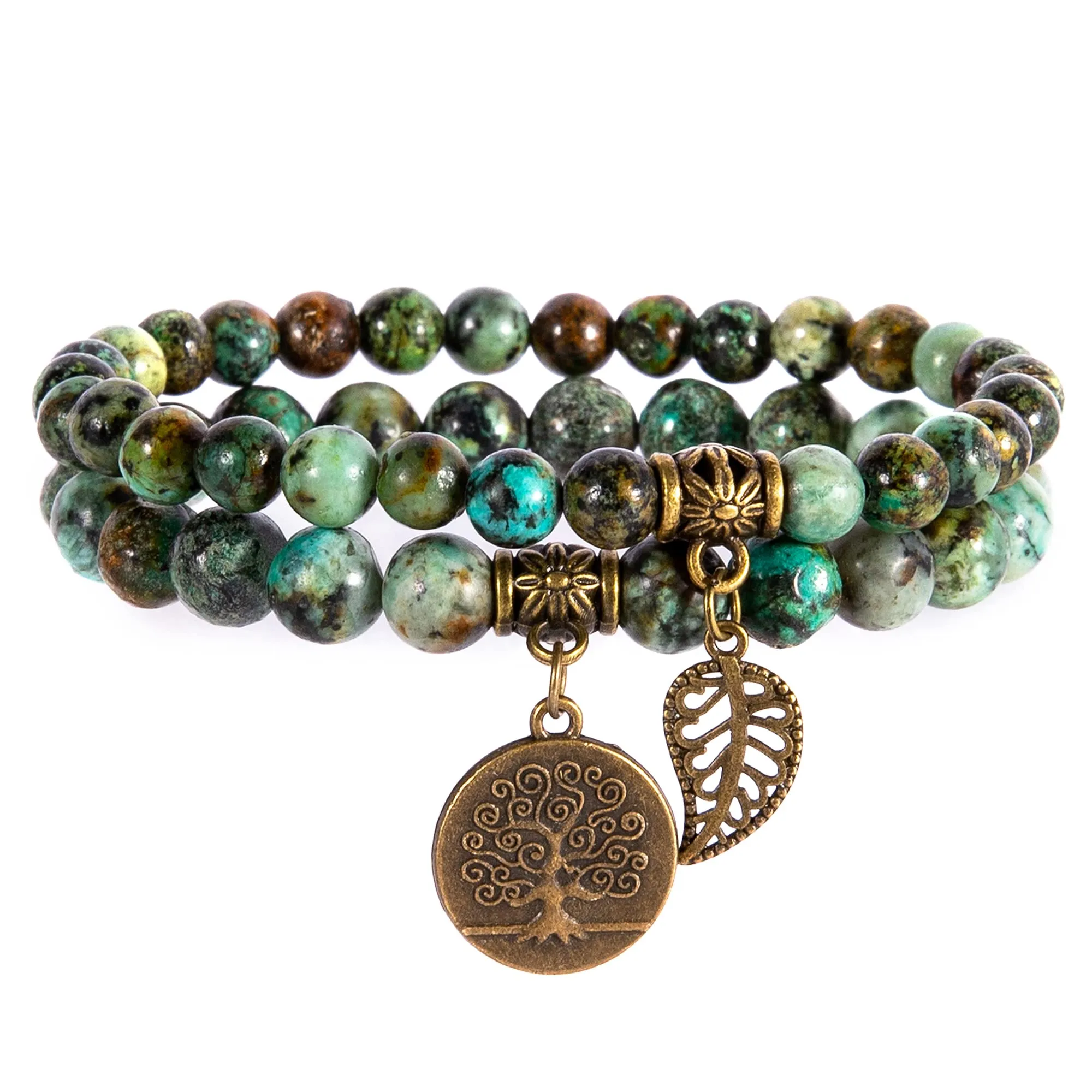 Farfume Braccialetti Chakra da donna con Perle di Turchese Africano e Albero della Vita - immagine 1
