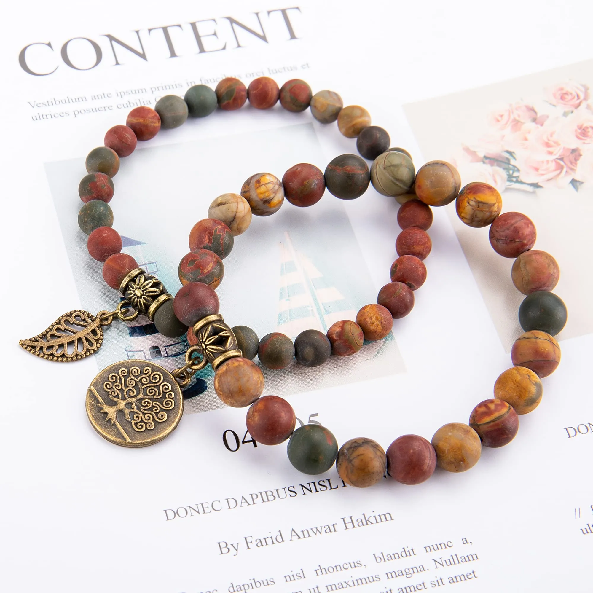 Farfume Braccialetti Chakra da donna con pietre naturali in Diaspro Picasso multicolore - immagine 4
