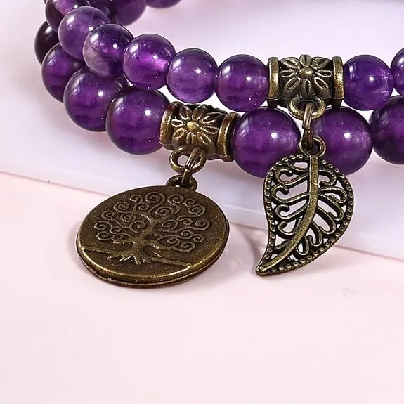 Farfume Braccialetti Chakra da donna con pietre naturali e doppia perla - Ametista - immagine 2