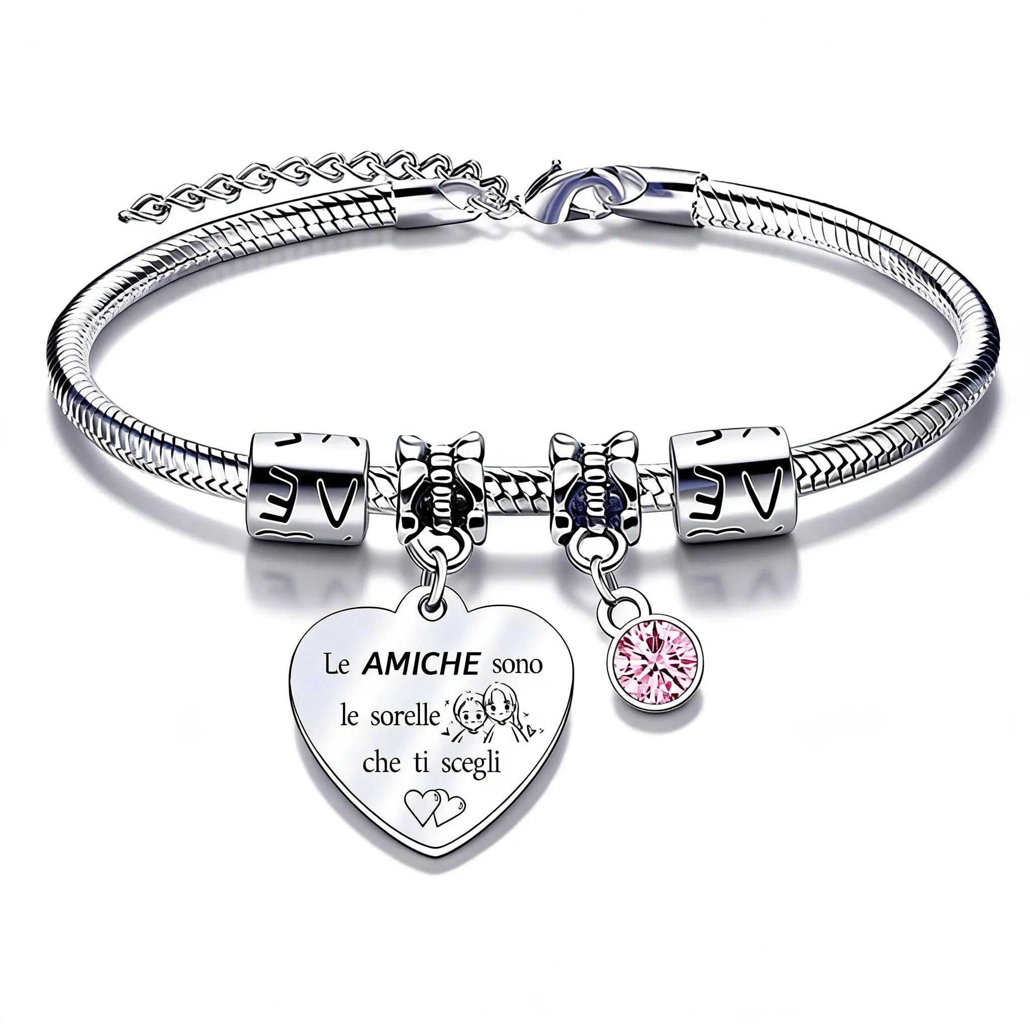 QTQTLP Bracciale Amicizia per Donna e Ragazza in Acciaio Inossidabile con Cristallo Rosa - immagine 1