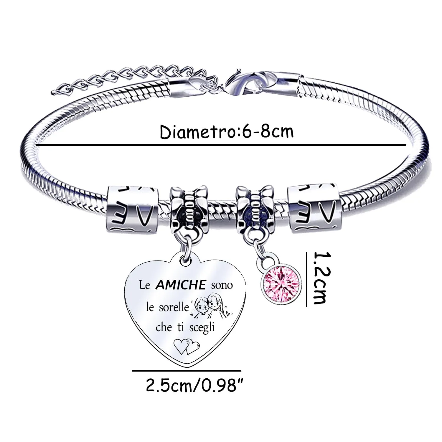 QTQTLP Bracciale Amicizia per Donna e Ragazza in Acciaio Inossidabile con Cristallo Rosa - immagine 2