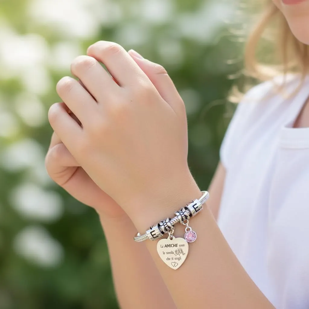QTQTLP Bracciale Amicizia per Donna e Ragazza in Acciaio Inossidabile con Cristallo Rosa - immagine 4