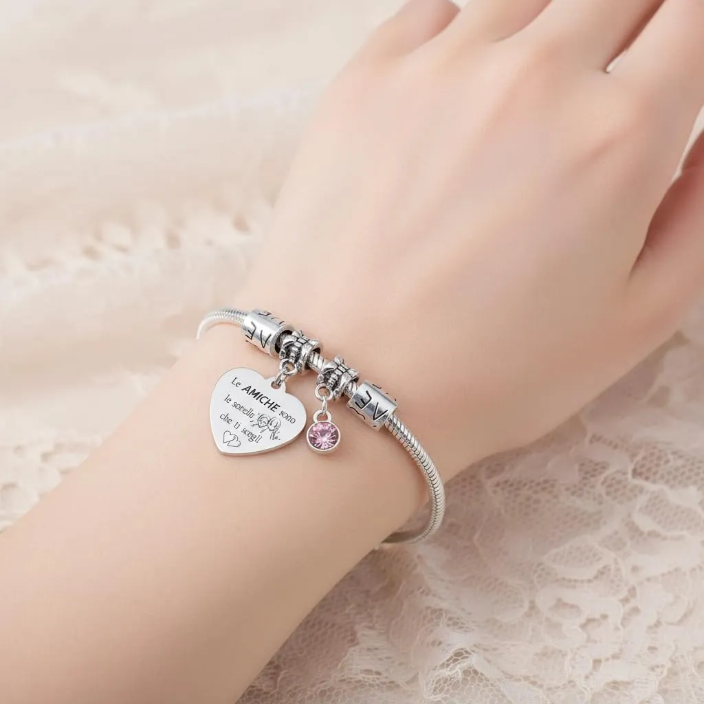 QTQTLP Bracciale Amicizia per Donna e Ragazza in Acciaio Inossidabile con Cristallo Rosa - immagine 5