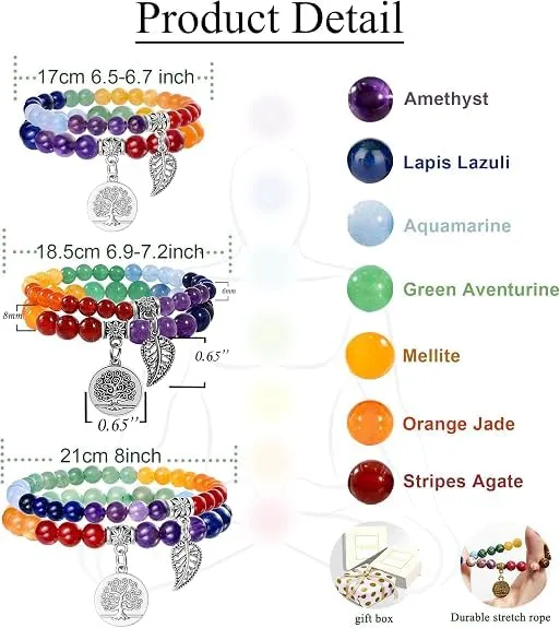 Farfume Braccialetti Chakra da donna con pietre naturali e perle, Set Sette Chakra - immagine 2