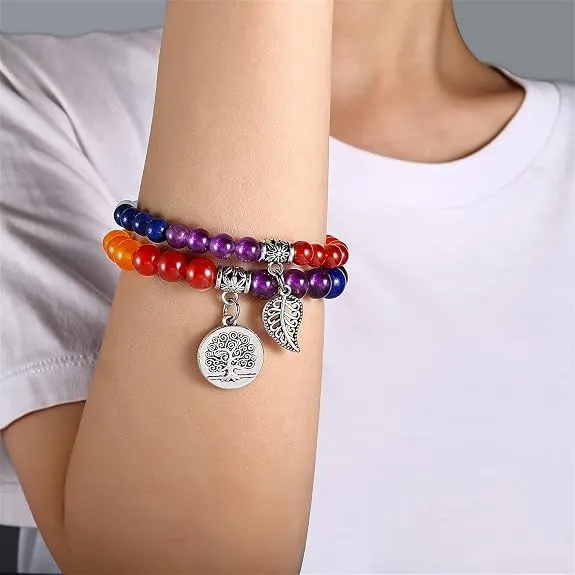 Farfume Braccialetti Chakra da donna con pietre naturali e perle, Set Sette Chakra - immagine 3