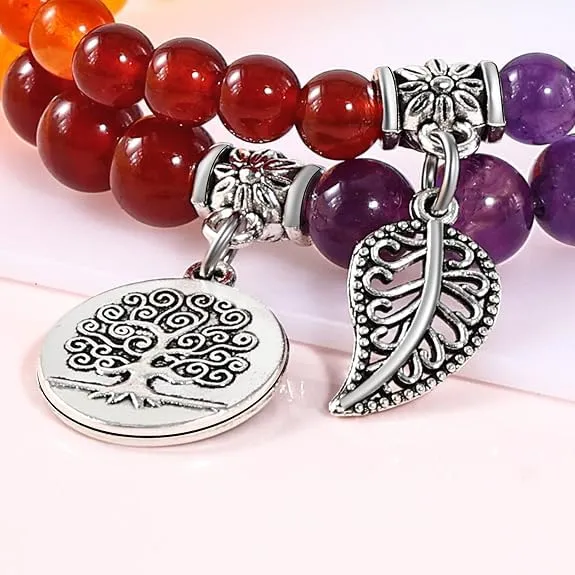 Farfume Braccialetti Chakra da donna con pietre naturali e perle, Set Sette Chakra - immagine 5