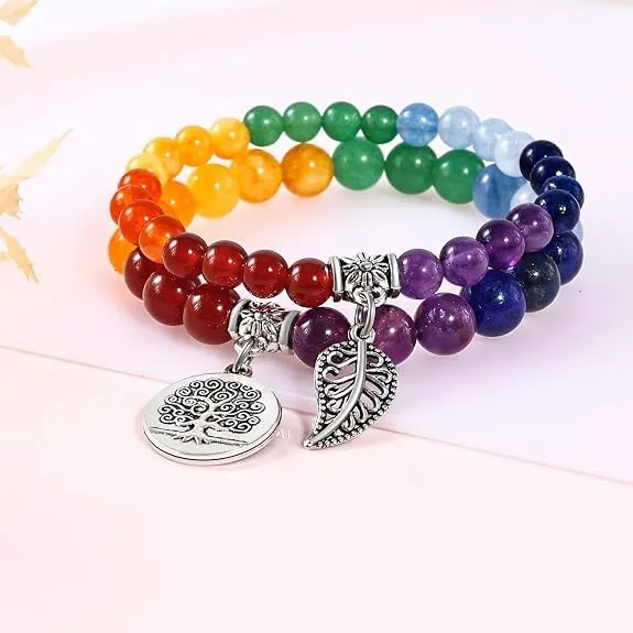 Farfume Braccialetti Chakra da donna con pietre naturali e perle, Set Sette Chakra - immagine 6