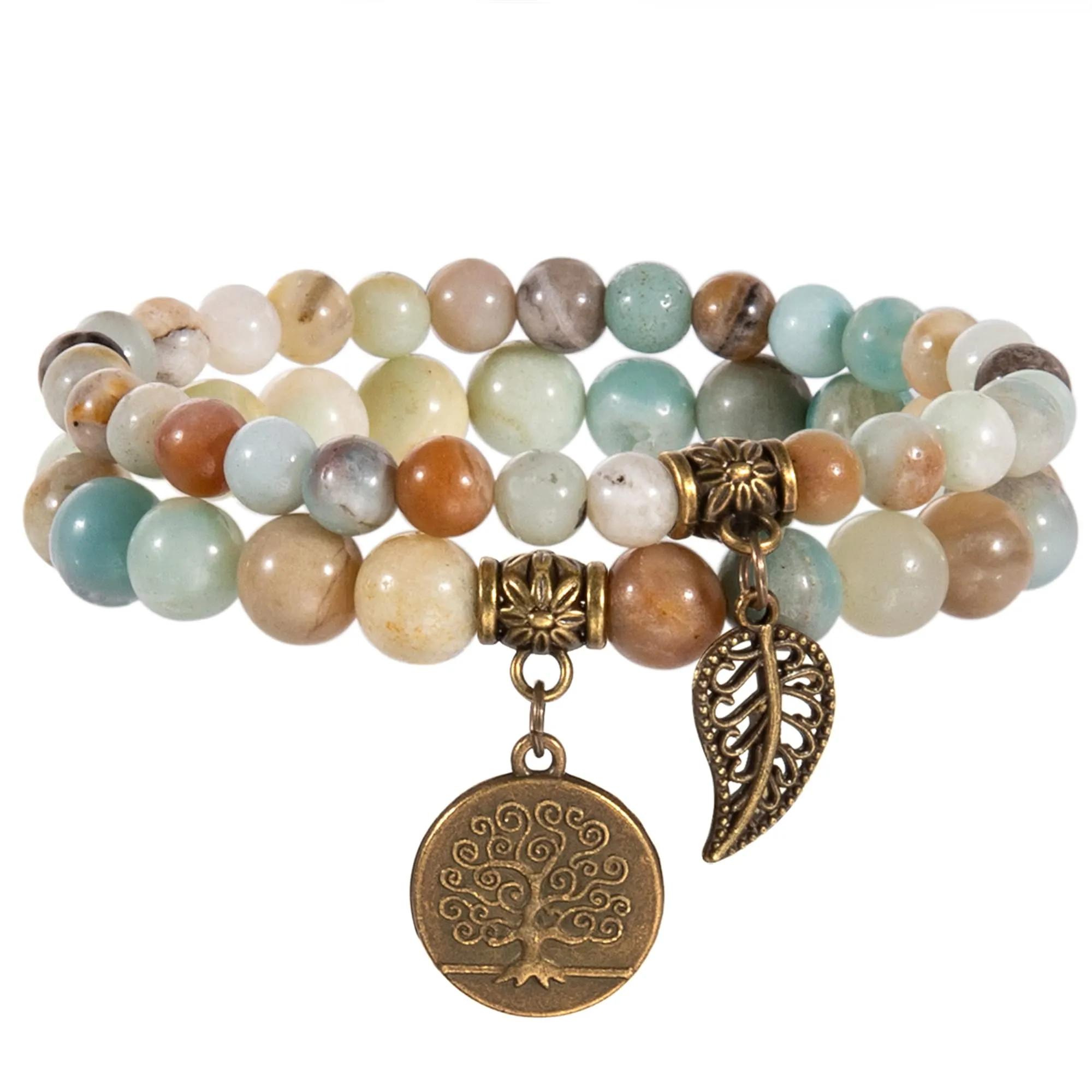 Farfume Braccialetti Chakra da donna con perle di Amazonite e ciondolo Albero della Vita, 17cm - immagine 1
