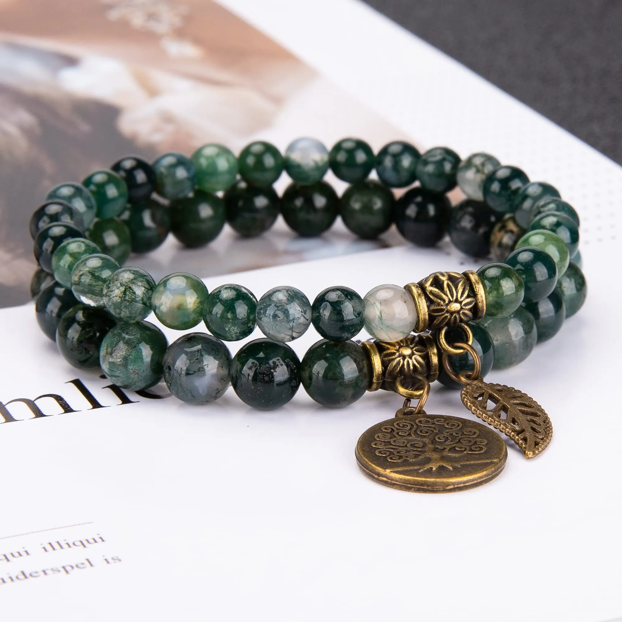 Farfume Braccialetti Chakra da donna con Agata Muschiata e Albero della Vita, 17cm - immagine 4