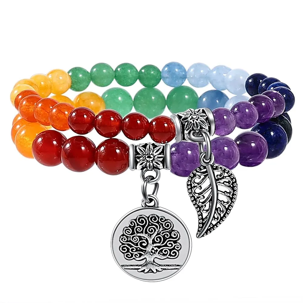 Farfume Braccialetti Chakra da donna con pietre naturali e doppia perla, Sette Chakra - immagine 1