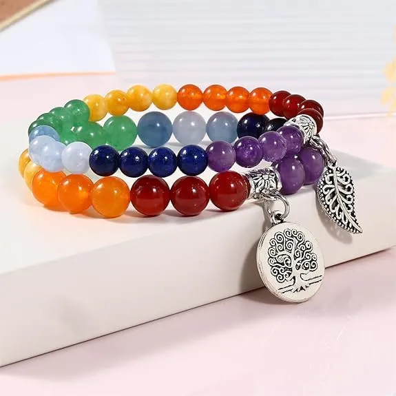 Farfume Braccialetti Chakra da donna con pietre naturali e doppia perla, Sette Chakra - immagine 4