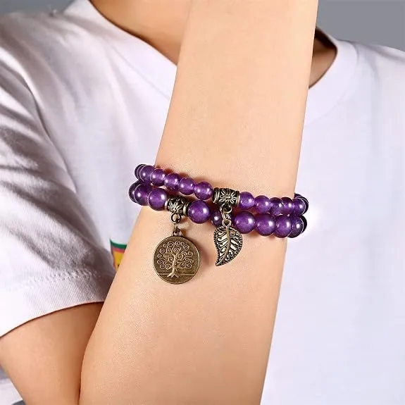 Farfume Braccialetti Chakra da donna con pietre naturali e doppia perla, Ametista - immagine 4