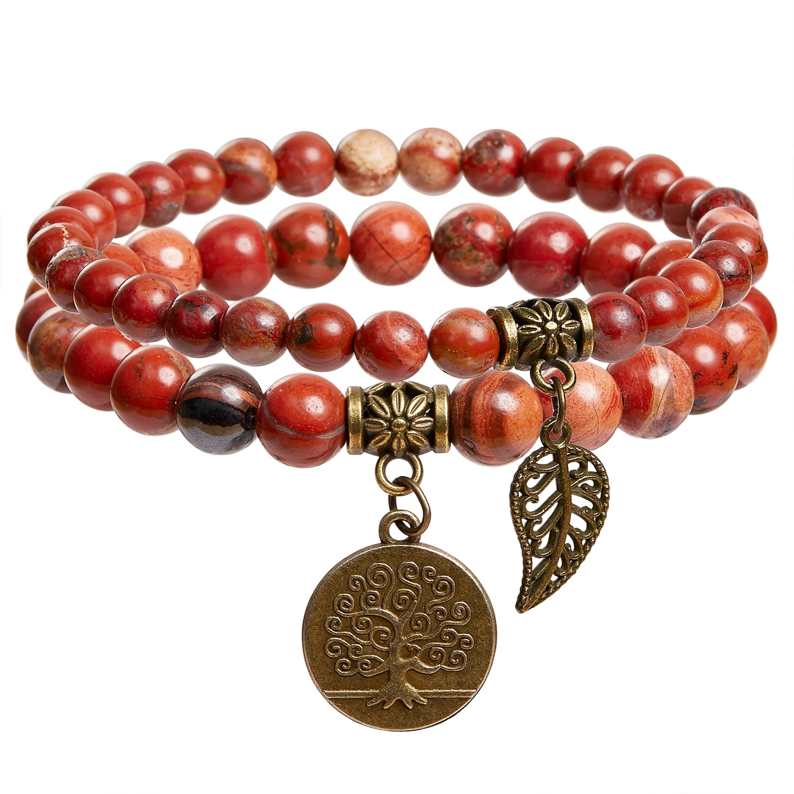 Farfume Braccialetti Chakra da donna con pietre preziose naturali e perle (Agata rossa) - immagine 1