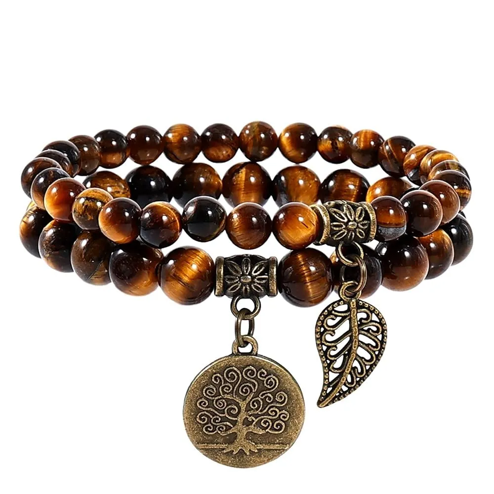 Farfume Braccialetti Chakra da donna con pietre naturali Occhio di Tigre e doppia perla - immagine 1