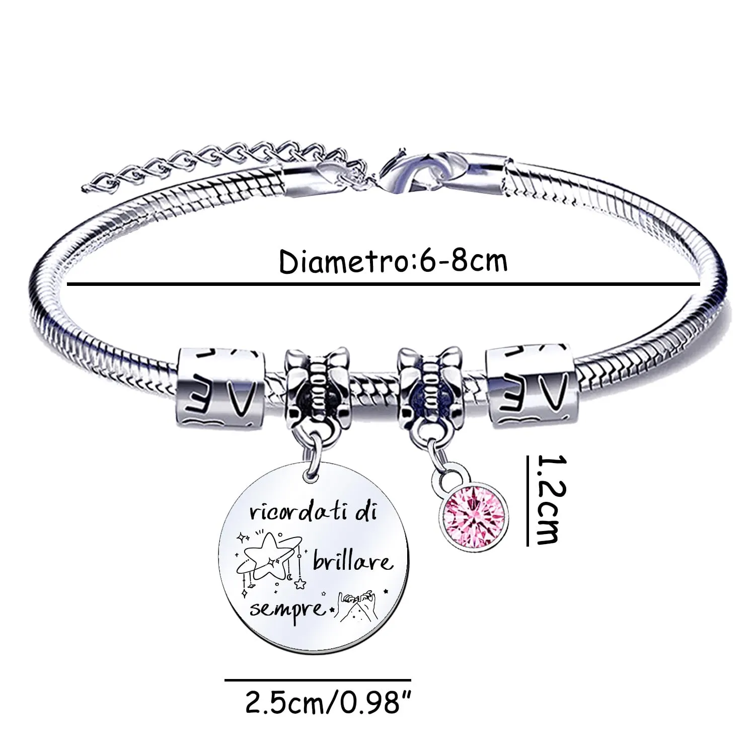QTQTLP Bracciale Amicizia per Donna e Ragazza in Acciaio Inossidabile con Cristallo Rosa - immagine 2